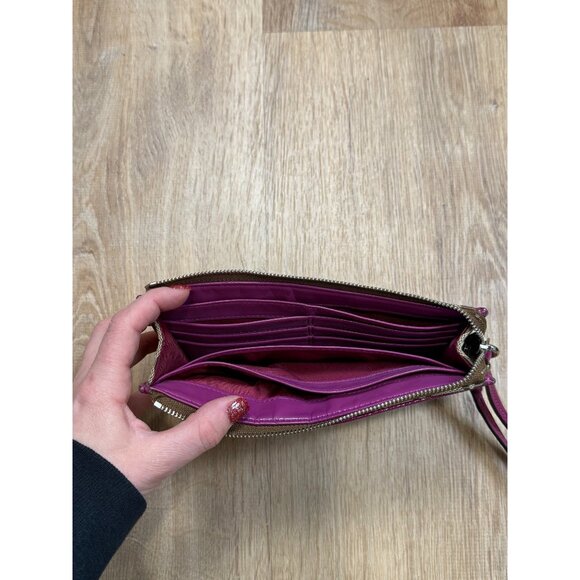 Y2K Coach Signature Canvas & Leather Wristlet Wallet Khaki & Berry - Picture 5 of 6